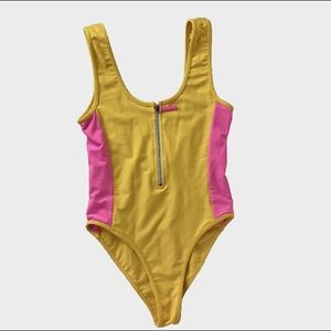 Lovers & Friends Size XS One Piece Sexy Swimsuit Zippy neon pink yellow
